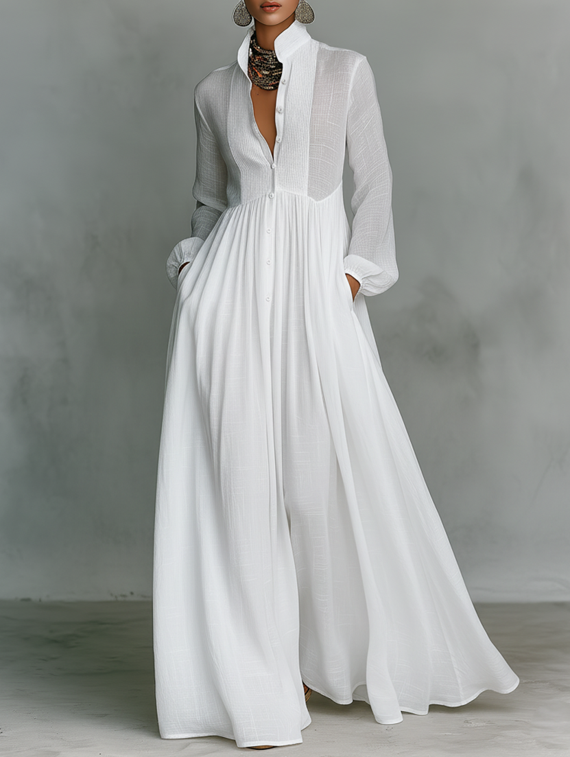 Klaudia | Elisa · Minimalistyczna sukienka maxi z wysokim kołnierzem