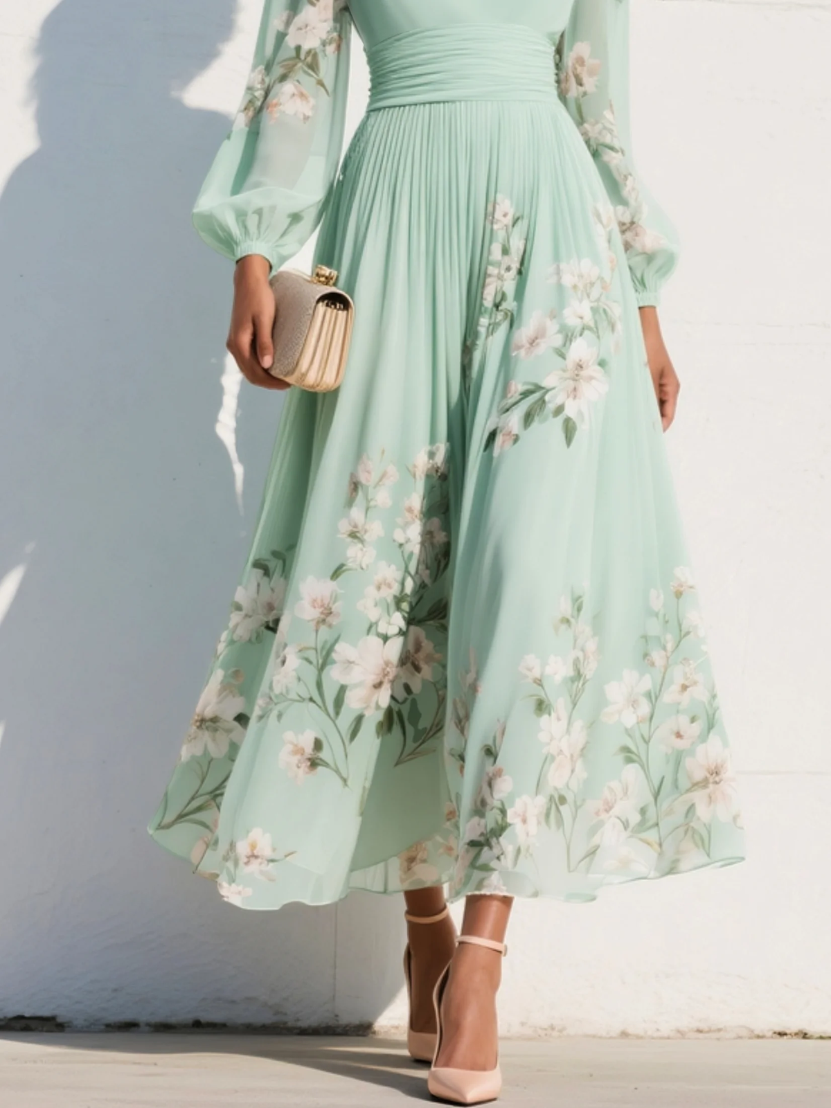 Nelka | Plisowana sukienka maxi w kwiaty