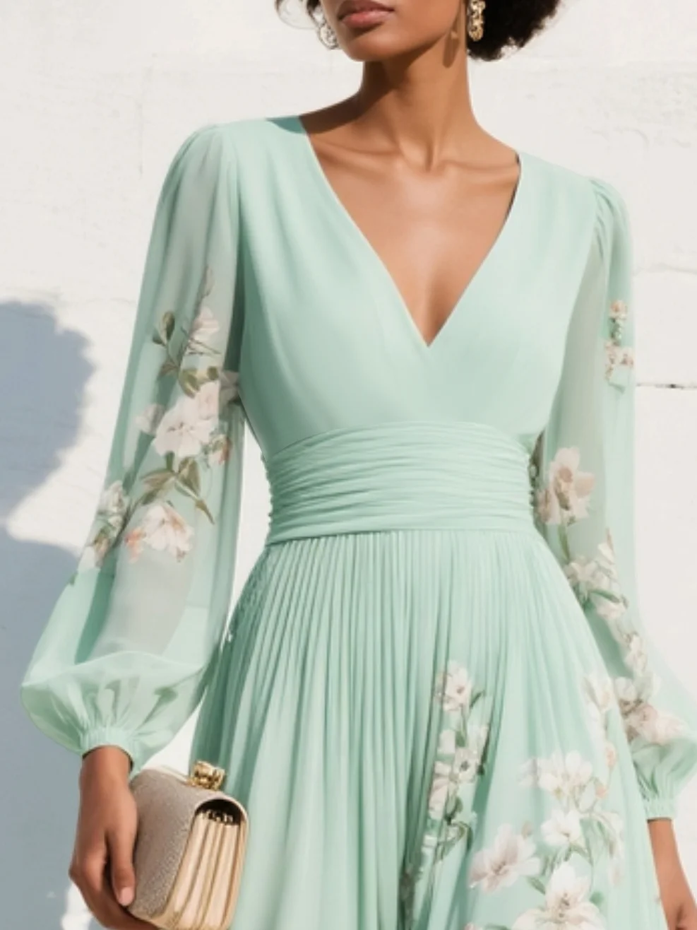 Nelka | Plisowana sukienka maxi w kwiaty