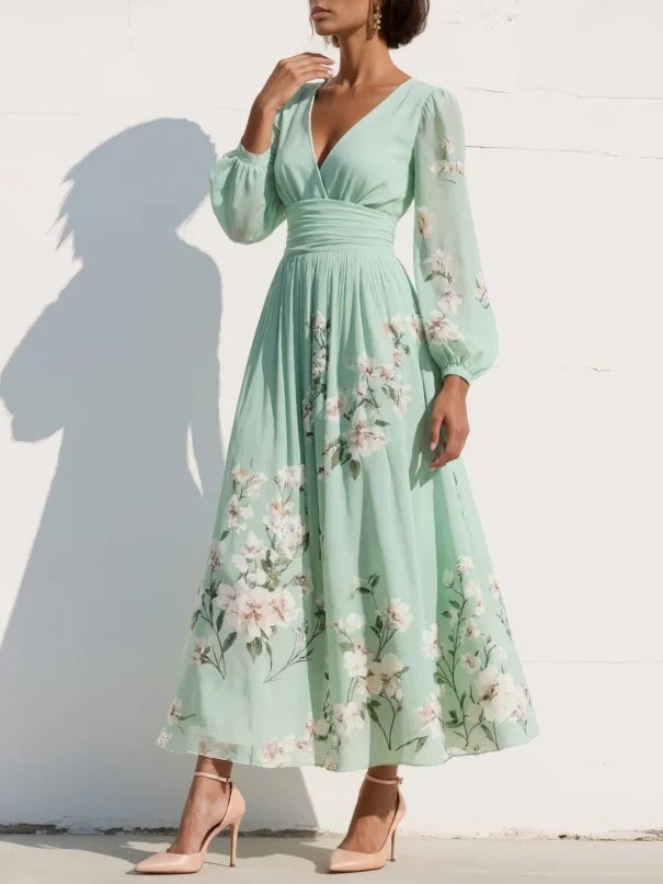 Nelka | Plisowana sukienka maxi w kwiaty