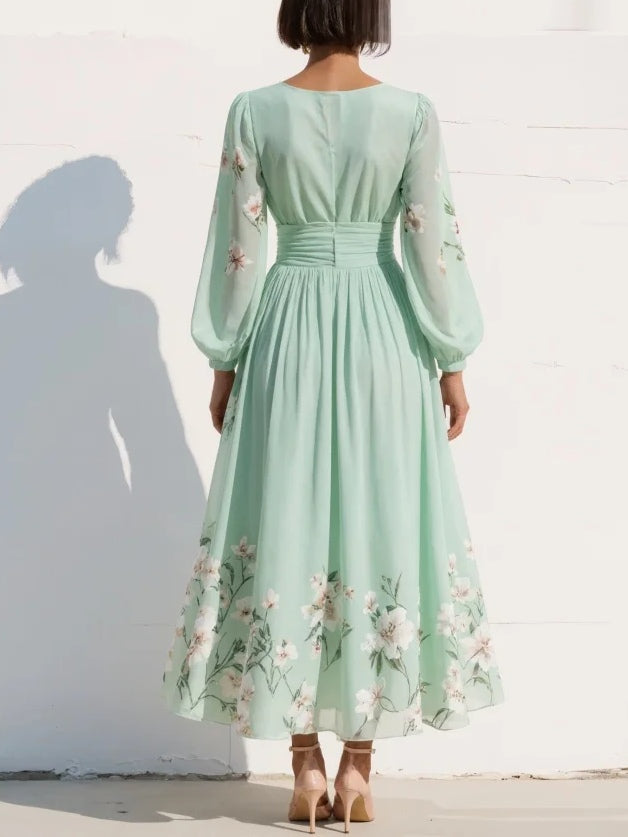 Nelka | Plisowana sukienka maxi w kwiaty