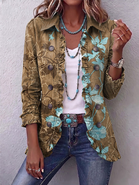 Malwina | Gradientowa kurtka w stylu vintage z kwiatowym wzorem w stylu Boho