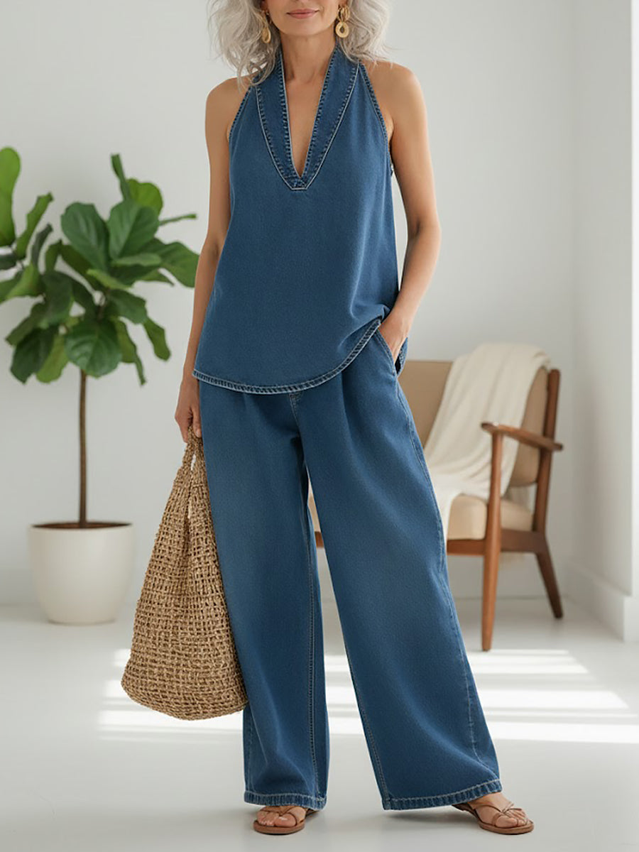 Ivy | Dwuczęściowy zestaw w stylu vintage denim
