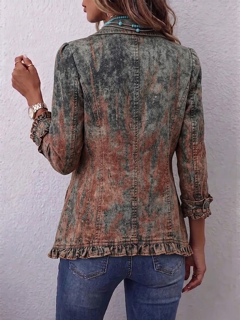 Bożena | Kurtka z falbaną w stylu vintage, z gradientowym nadrukiem