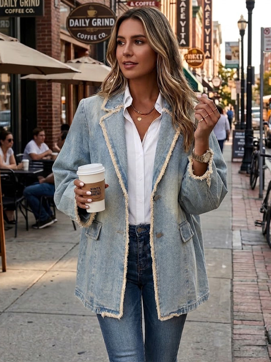 Beata | Marynarka oversize w stylu vintage z surowymi krawędziami